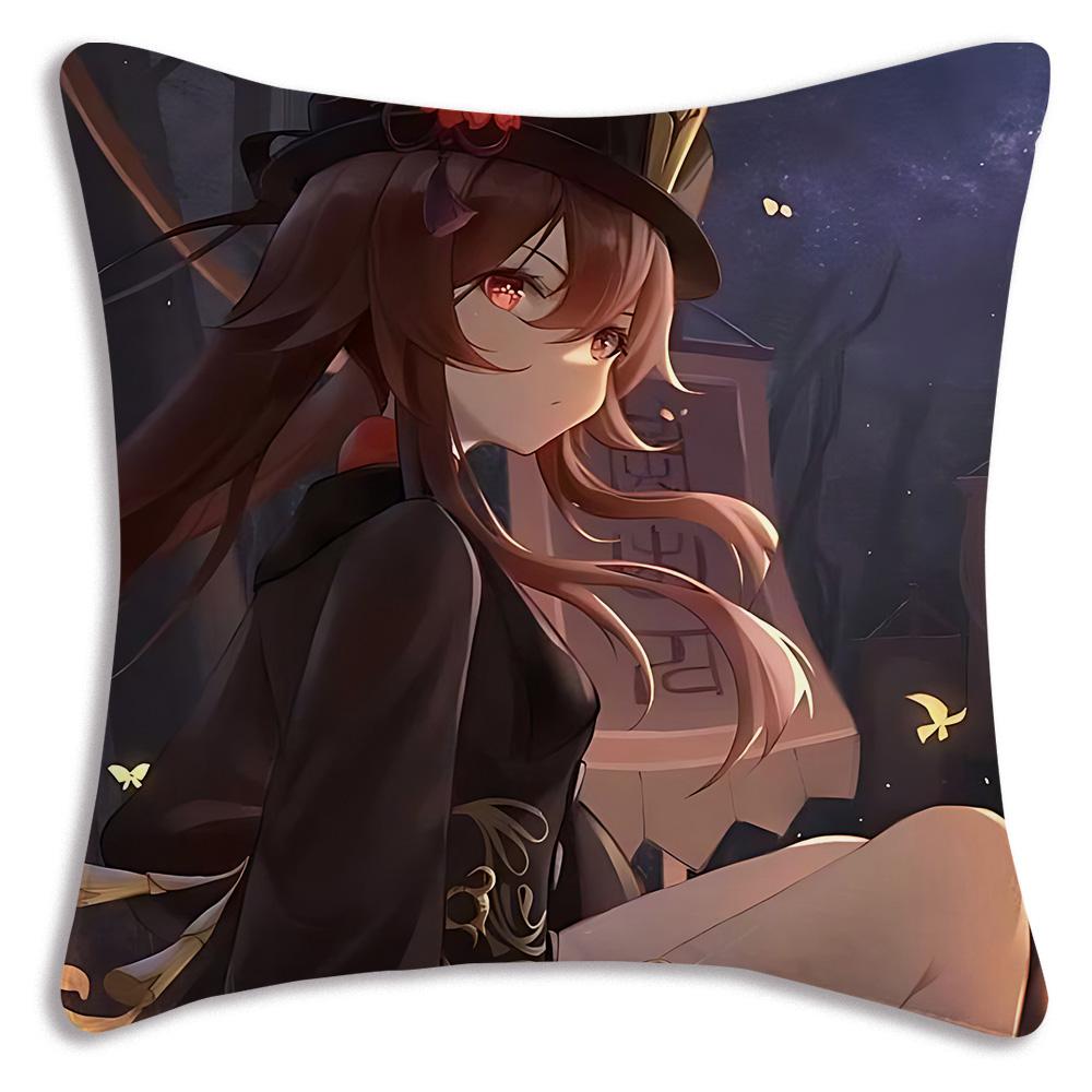 Anime Genshin Impact Pillow Covers Cartoon Sofa Decorative Home Double-Sided Printing Short Plush Cute Cushion Cover