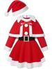 Girls' Red Santa Costume Dress with Shawl, Hat & Belt - Christmas Party Outfit