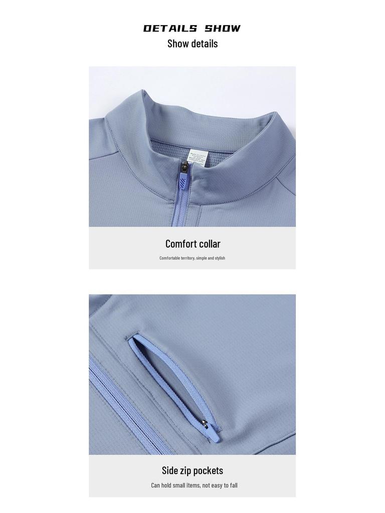 Tsuta City Herren Schnelltrocknendes Langarm-Lauf- und Radsport-T-Shirt mit halbem Reißverschluss