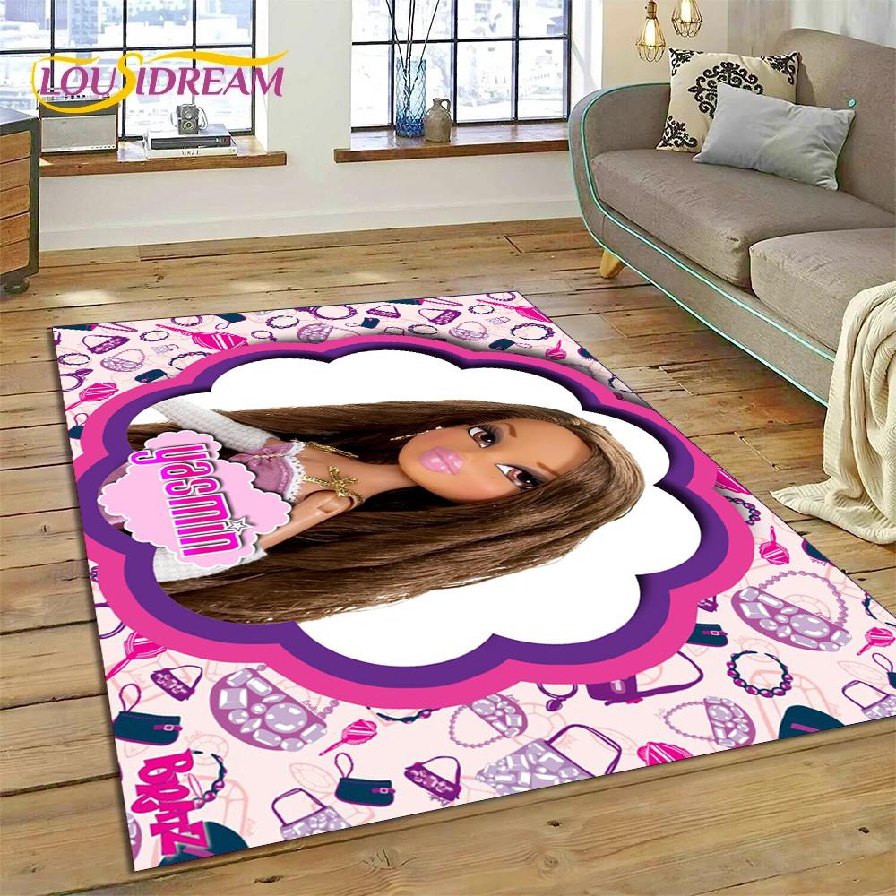 HD Cartoon Bratz Doll Cute Girls 3D Rug Carpet for Living Room Bedroom Home Decor,Floor Mat Non-slip Decoration for Sofa Doormat