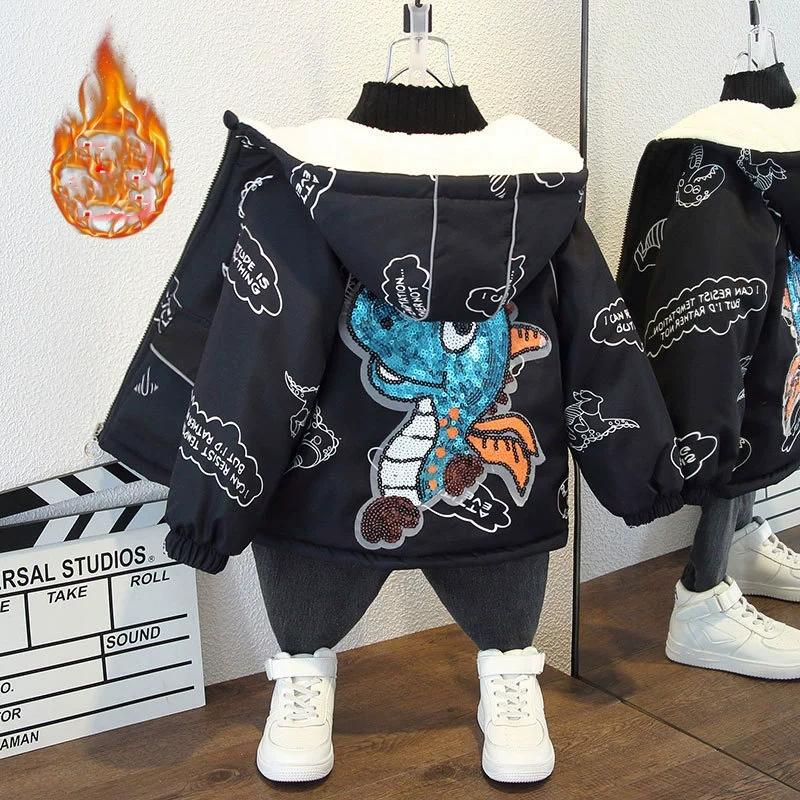 

Зимняя одежда Детская одежда для мальчиков Верхняя одежда Плюшевая пуховая куртка Детская хлопковая куртка Куртка-бомбер Детское пальто Длинный утеплитель 140 чёрный