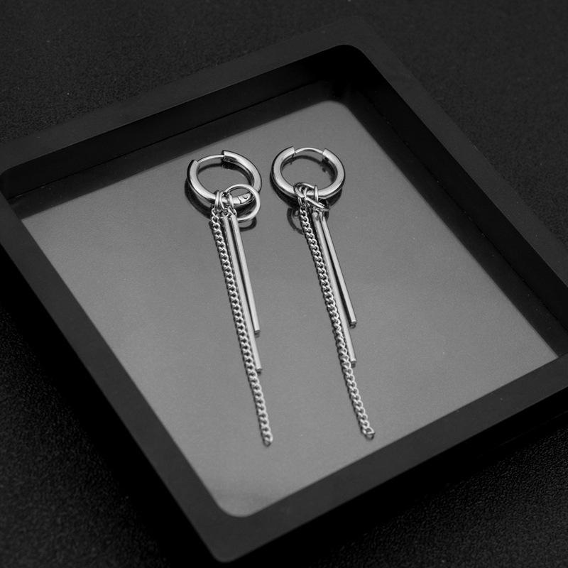 Neue Mode Edelstahl Lange Kette Quaste Pendent Ohrringe Hoop Persönlichkeit Ohr Clips für Unisex Hip-Hop Punk Rock Trendy