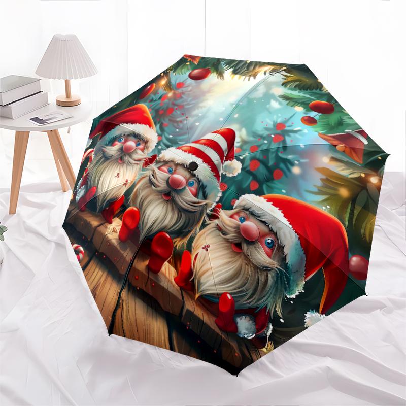 1 PC Automatic Folding Umbrella - Santa Claus, cat, gingerbread house Pattern, Portable & Foldable Design with 11 Ribs, Christmas Birthday Gifts