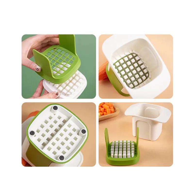 2 em 1 Cortador de Legumes Ferramenta de Corte em Cubos Pressão Manual Batata Cenoura Cebola Cortador Fatiador Chopper Chips Caixa de Corte Gadgets(Branco amarelado)