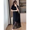 French Lace Patchwork Plus Size Summer Dress - Elegant Loose Short Sleeve Skirt for Women