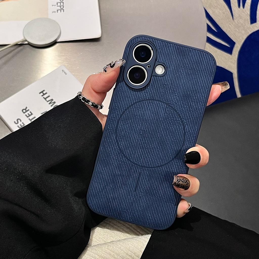 Luxury Retro Stripe Texture Magsafe Case For iPhone 16 15 14 13 12 11 Pro Max Shockproof Frosting Magnetic Wireless Charge Cover