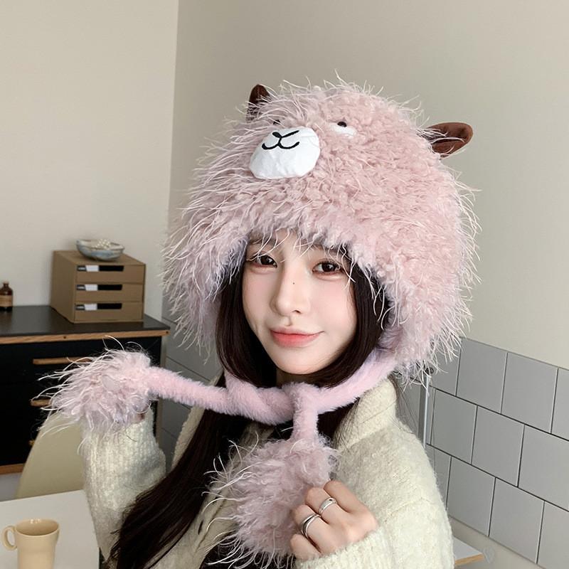 Winter Plush Cartoon Sheep Beanie Hat With Ear Protection For Girls And Kids