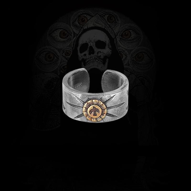 Adjustable Open Ring Men Women Sterling Geometric Eagle Motif Vintage Style Minimalist Jewelry Adjustable Open Band