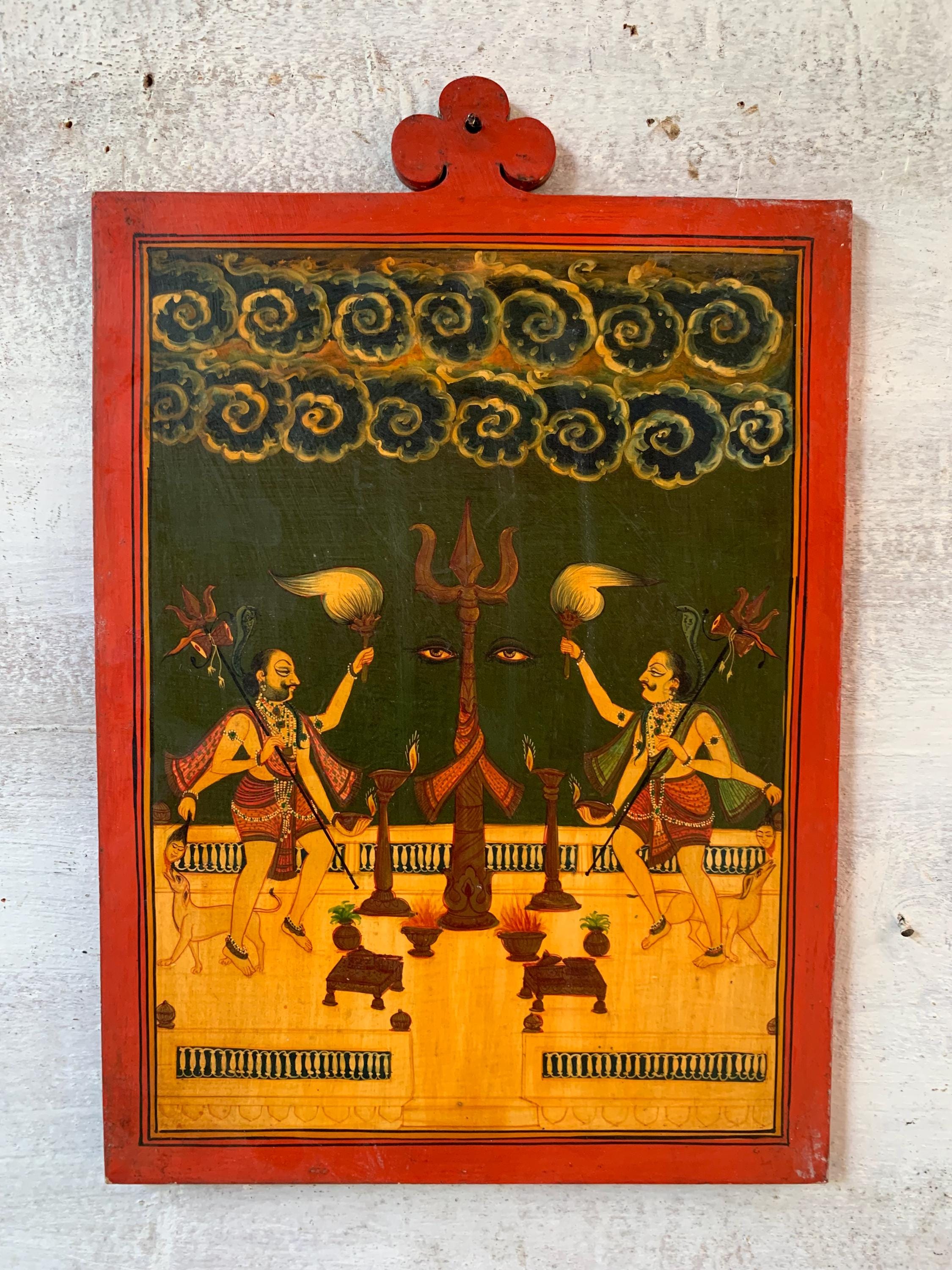 

Rajasthani Miniature Painting: Indian Goddess Art, Temple Decor 18” X 9” X 24” (l x w x h) різнокольоровий