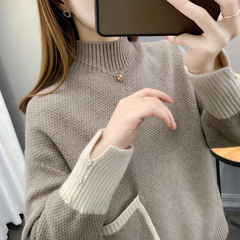 

Осень/Зима Женский свитер с круглым вырезом, толстый короткий вязаный свитер, свободный повседневный трикотажный топ с эластичным плетением 2XL верблюд