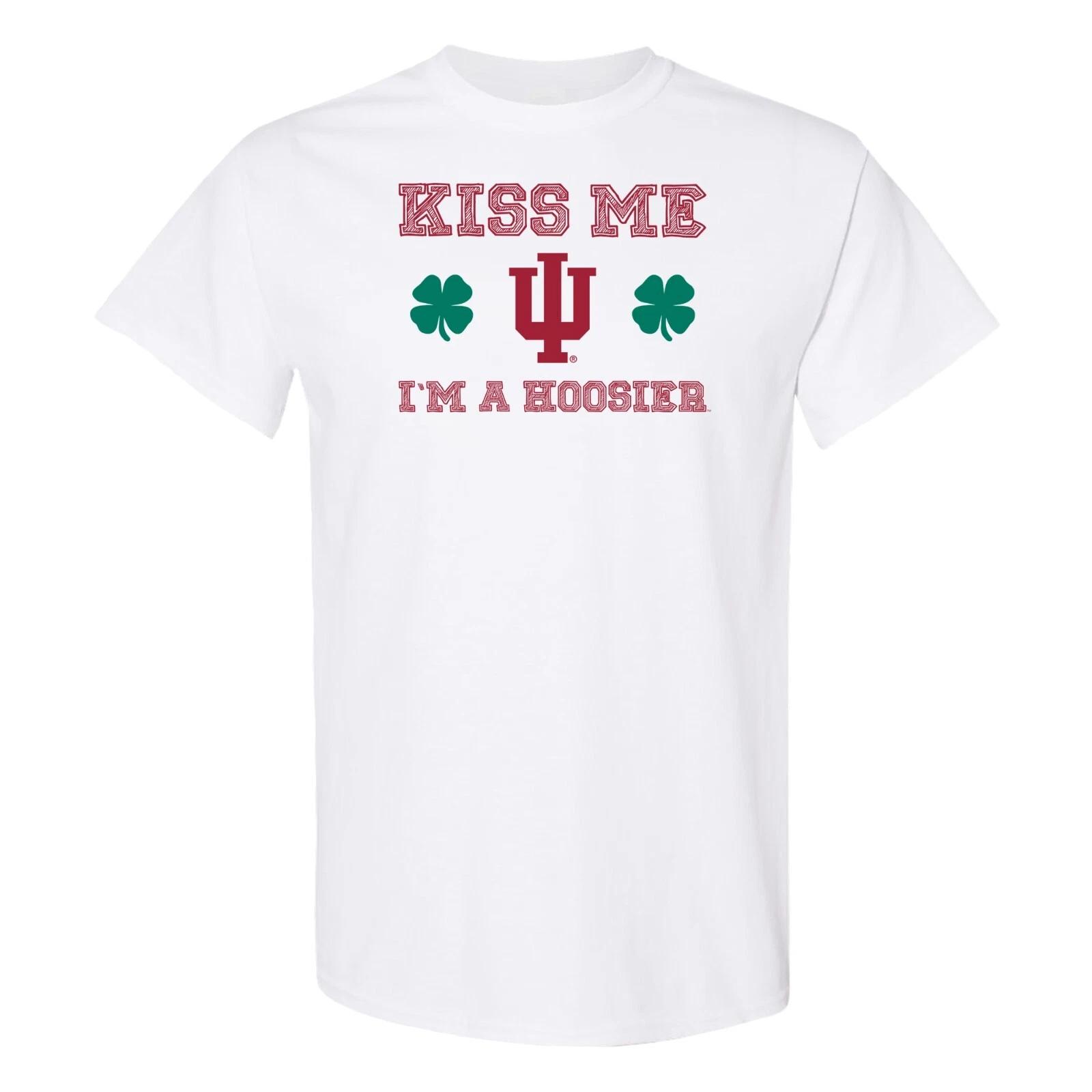 Kiss Me I m A Hoosier - Indiana Licensed Short Sleeve T Shirt - White M