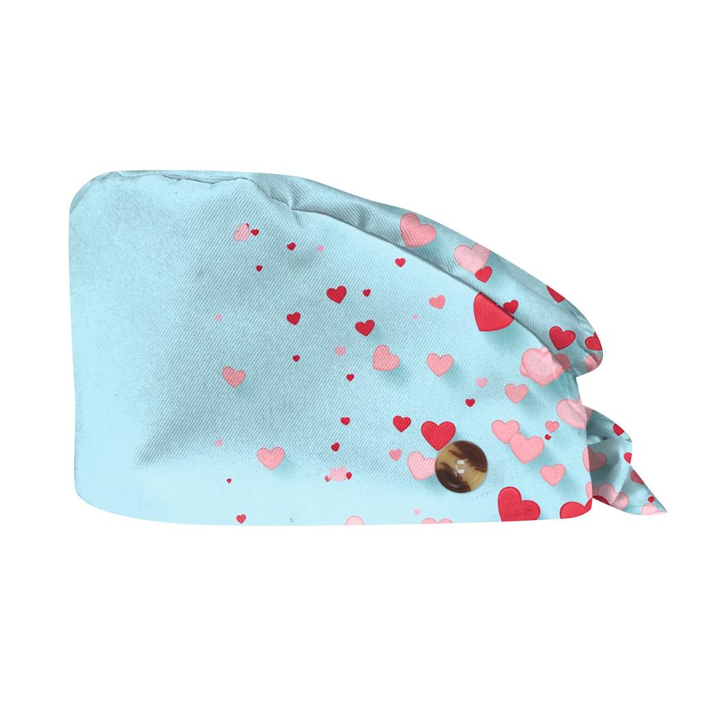Unisex Scrub Cap mit Herzmuster Arbeitsmütze Verstellbarer Knopf Chirurgische Medizinische Kappe für Krankenschwestern, Köche und medizinisches Fachpersonal