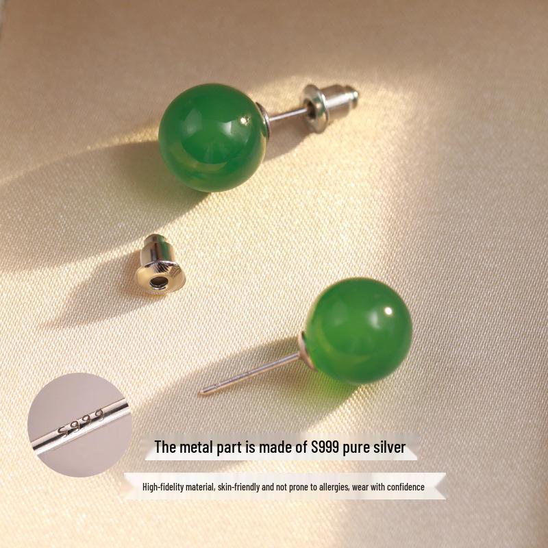 S999 Saf Gümüş Parlak Kırmızı ve Yeşil Kalsedon Küpe - Zarif Retro Üst Düzey Tasarım