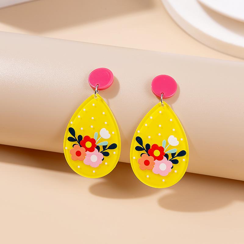 Cute Cartoon Acrylic Drop Earrings Geometric Irregular Pendant Colorful Painted Colorful Earring Girls Holiday Charming Zircon