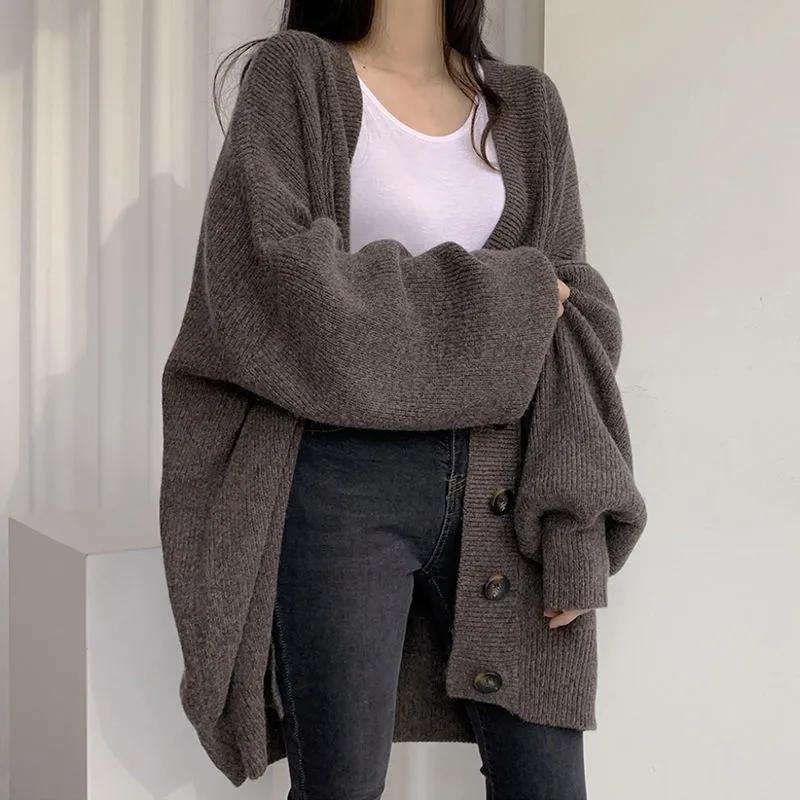 Cardigan Sweater Coat Women Knitted Jackets Autumn Winter Fashion Female Long Sleeve V-neck Loose Casual Sweaters Cardigans