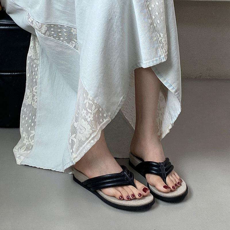 Fashion Fashion Round Toe Ladies Low Heel Wedges Slippers Shoes Female Slides Flip flops Women Wedges Heeled Slippers Shoes Pumps
