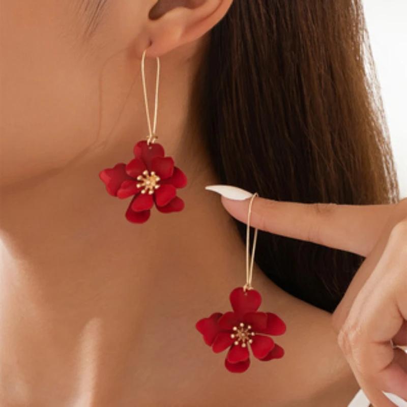 South Korea Ins Fashion Sweet Temperament Flowers Drop Earrings Ladies Personalized Creative Wedding Accessories Gift