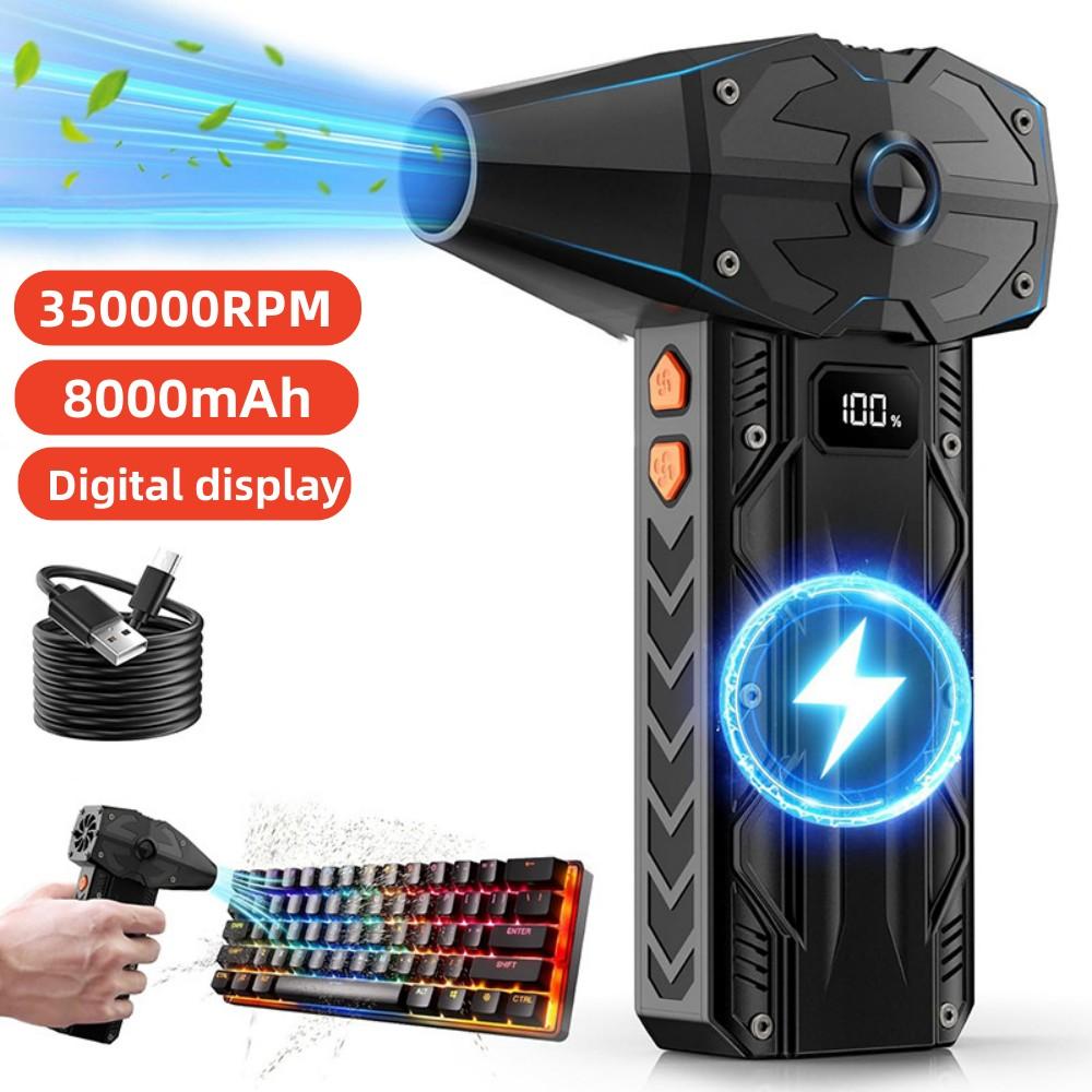 8000mAh Mini Turbo Jet Fan with LED Display 350000RPM Electric Air Duster Wind Speed 52m/s Dust Cleaner Gun Cleaning Blower Tool