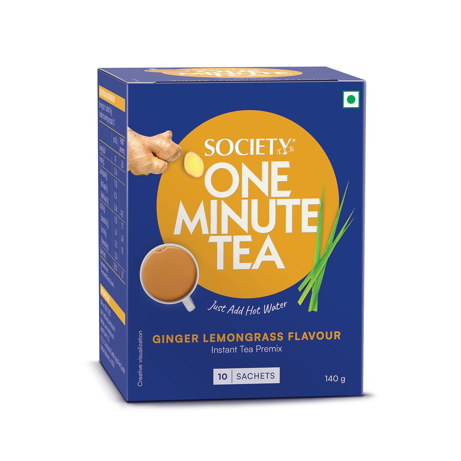 Society One Minute Tea Ginger Lemongrass Flavoured Instant Tea 14g X 10 Sachets Pack of 1
