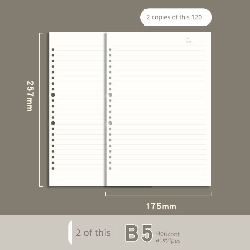 

Grade Three Class Two Cute Hand-Free Loose Spiral Notebook Notebook Book Removable B5 Student Good-looking Note K B5-Horizontal Line Core (2 Pack)