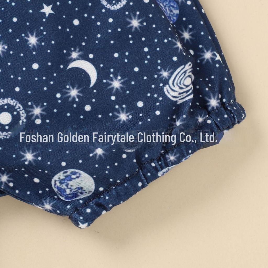 Starry Sky Print Baby Shorts & Suspenders Set