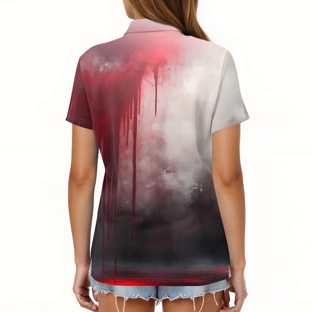 Dámská móda Ležérní klopa Krátký rukáv Halloweenský potisk Košile Dámské zapínací topy