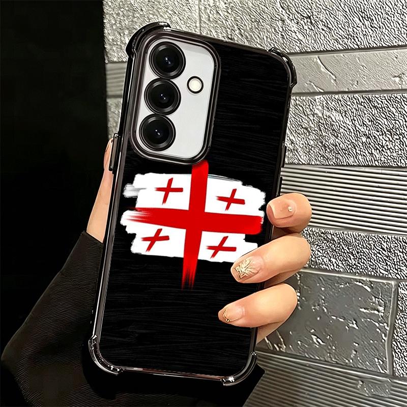 Georgia Passport Flag Plating Phone Case For Samsung A17 A07 A37 A57 A16 A56 A15 A55 A14 A54 A13 A53 A26 A36 A25 A35 A24 A34 A23