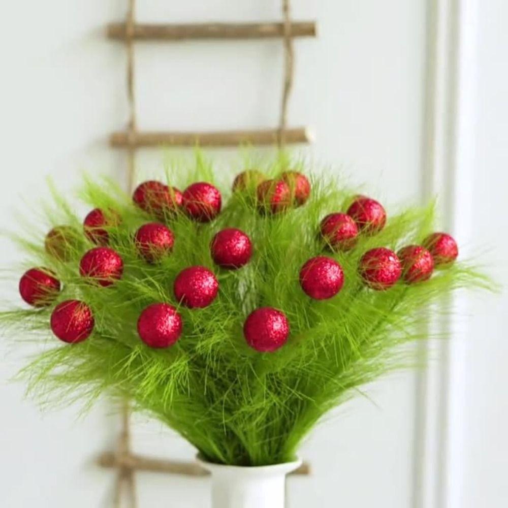 10pcs Fake Simulation Green Plants Artificial Pampas Grass Christmas Tree Topper  Photography Props