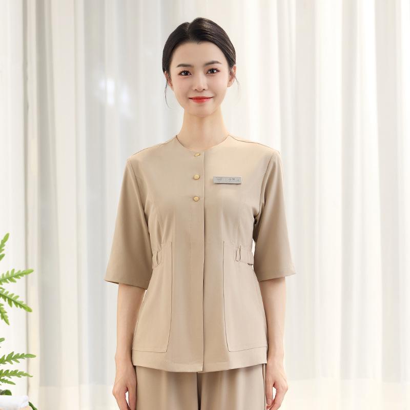Set Uniforme Salone di Bellezza da Donna Manica 3/4 Scollo a V Top Pantaloni Estetica Medica SPA Massaggi Studio Dentistico Abbigliamento da Lavoro