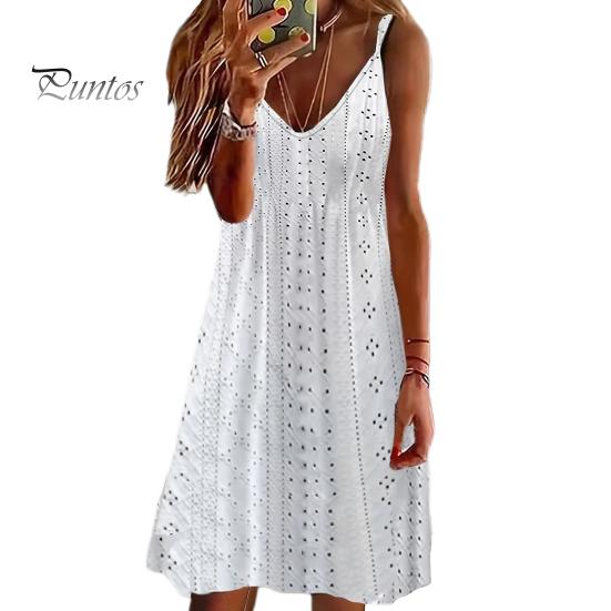 

Женское летнее платье с V-образным вырезом без рукавов, а-силуэта, свободная спинка, чистый цвет, аппликация, дышащий большой подол, отпускной сарафан, пляжное мини-платье M белый