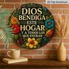 2D Flat, 1pc Spanish Prayer Plaque "God Bless This House" - Bilingual English/Spanish Religious Wall Decor with Latin Blessing, Vintage Round Altar