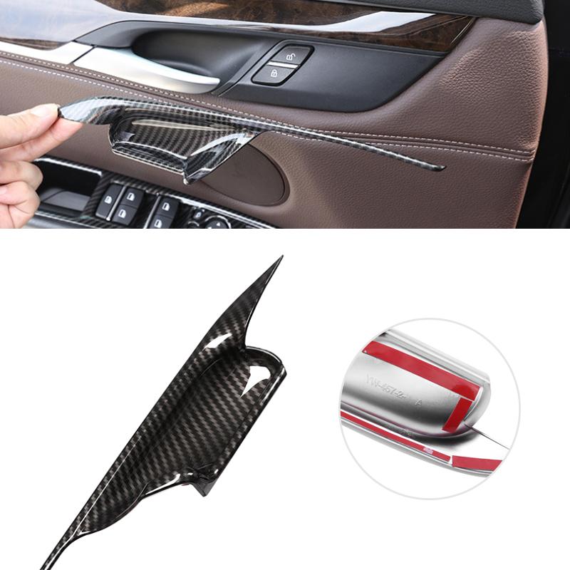 4 peças de acabamento para maçaneta de porta, estilo de carro, ABS cromado/fibra de carbono, para BMW X5 F15 X6 F16 2014 2015 2016 2017