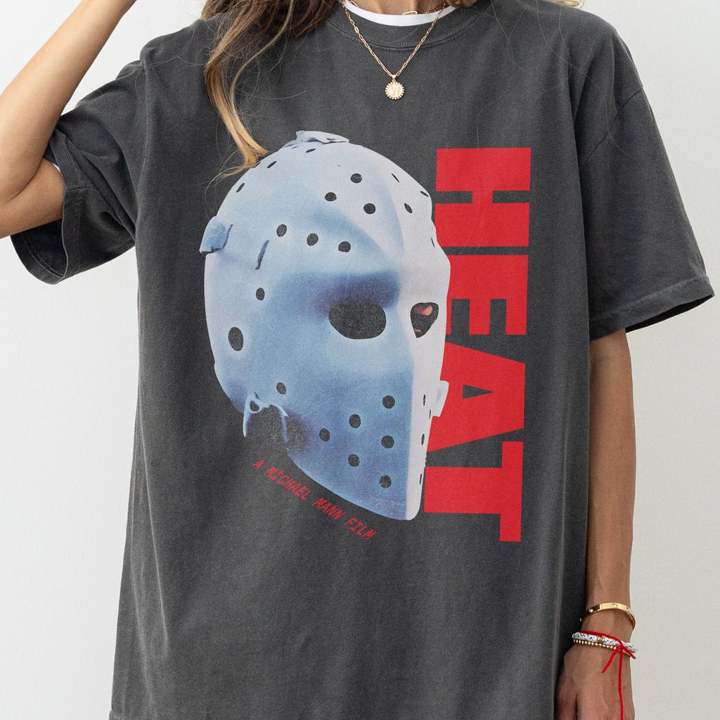 90s Action Movie TShirt Heat Hockey Mask Graphic Tee Summer Mens and Womens Loose and Breathable Tshirt Top