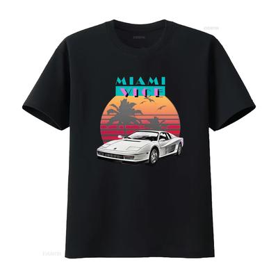 Retro 80s Vintage Miami Vice Classic Sports Car Sunset Palm Tree Print Casual T Shirt Vintage W