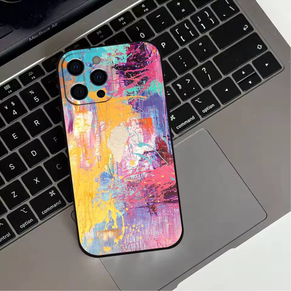 Trendy Abstract  Phone Case For iPhone 17,16,15,14,13,12,11 Plus,Pro Max,XS,Soft Silicone Black Cover