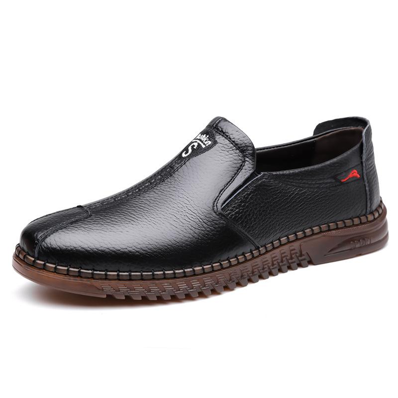 Leather Little White Shoes Board Shoes Men's Loafers Summer Soft Leather Middle-aged Dad Shoes One Pedal Casual Leather Shoes Men's Shoes