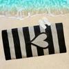 Telo Mare a Strisce Bianche e Nere a Forma di Cuore, Extra Large, Poliestere, Morbido, Assorbente, Asciugatura Rapida, Leggero, Spiaggia Piscina Viaggio Unisex