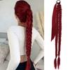 30Inch Black Double Braided Ponytail Extension, Long Straight Ponytail Hair Extension Heat Resistant Synthetic Wigs for Daily Us