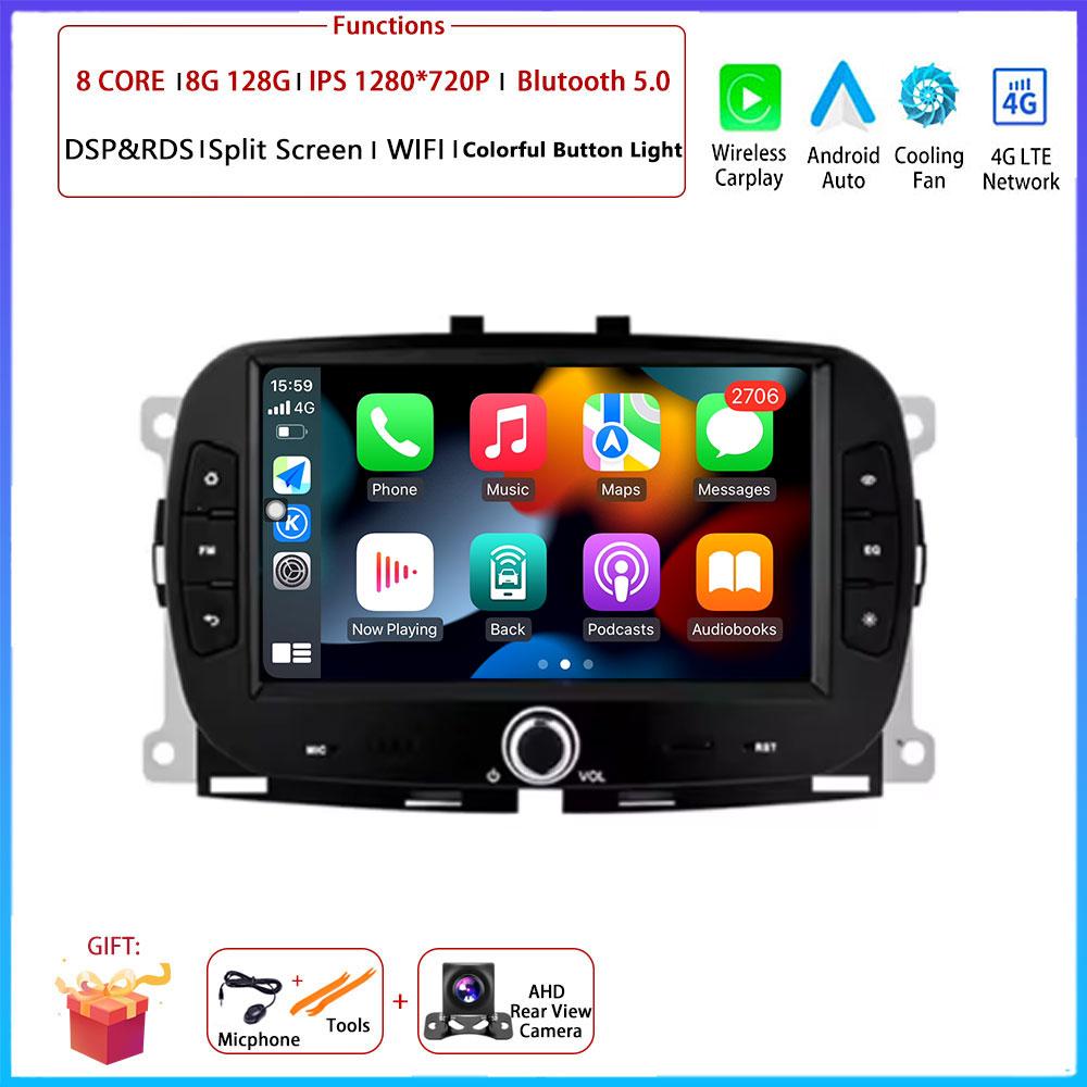 For FIAT 500 2016 2017 2018 2019 Car Carplay Auto  Android  Radio Navigation GPS Multimedia Video Player  5G WIFI
