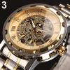 Men Skeleton Roman Numerals Hollow Dial Stainless Steel Band Mechanical Watch