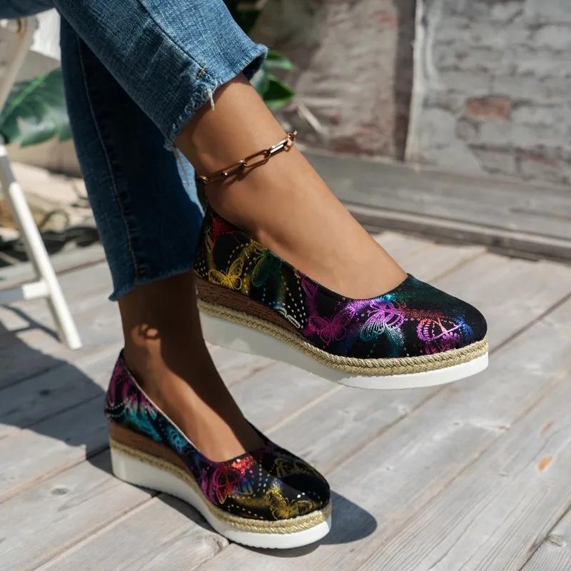 Women's Shoes 2024 New Comfortable Thick Sole Casual Wedge Heel Women's Daily Single Shoes Autumn Dress Party Zapatillas Mujer