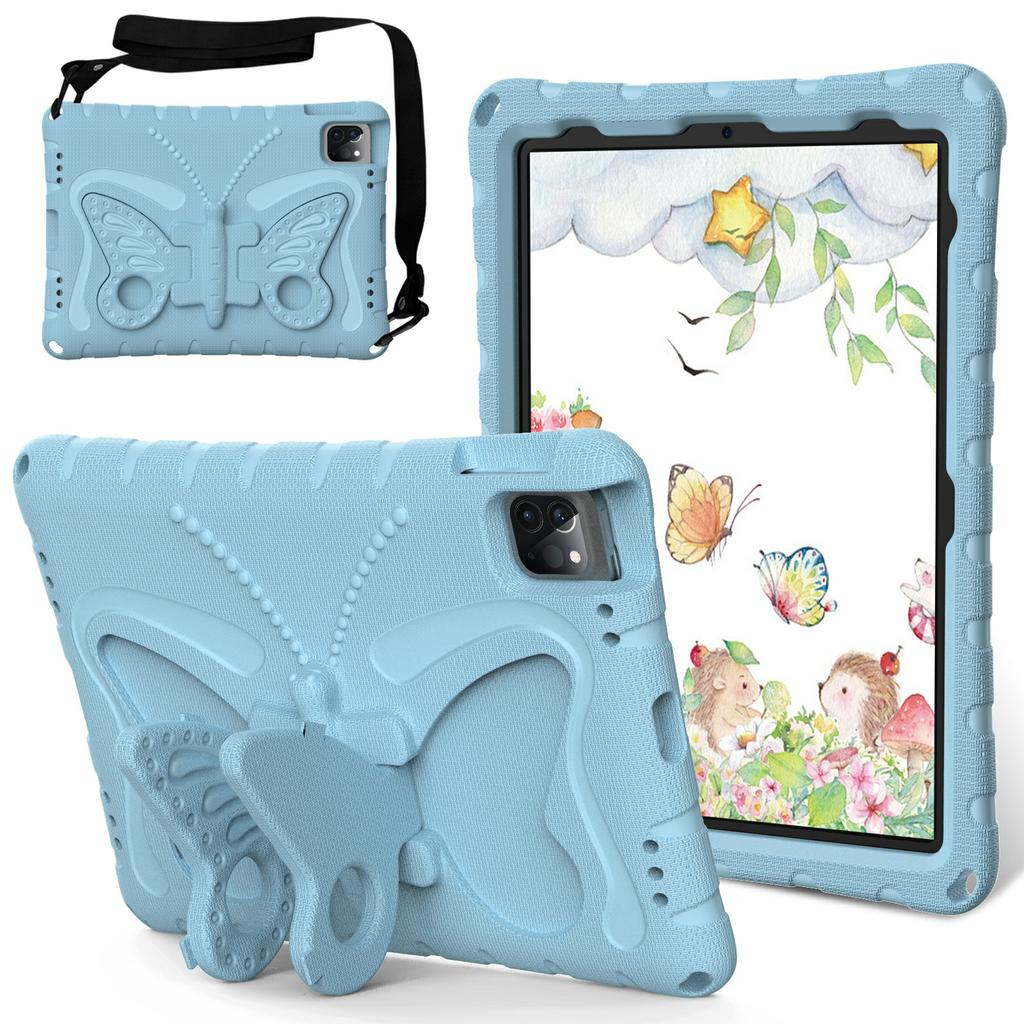 For iPad Pro 12.9-inch (2018)/(2020)/(2021)/(2022)/Air 13 (2025)/(2024)/Pro 13 (2024) Butterfly Kickstand EVA Case with Strap