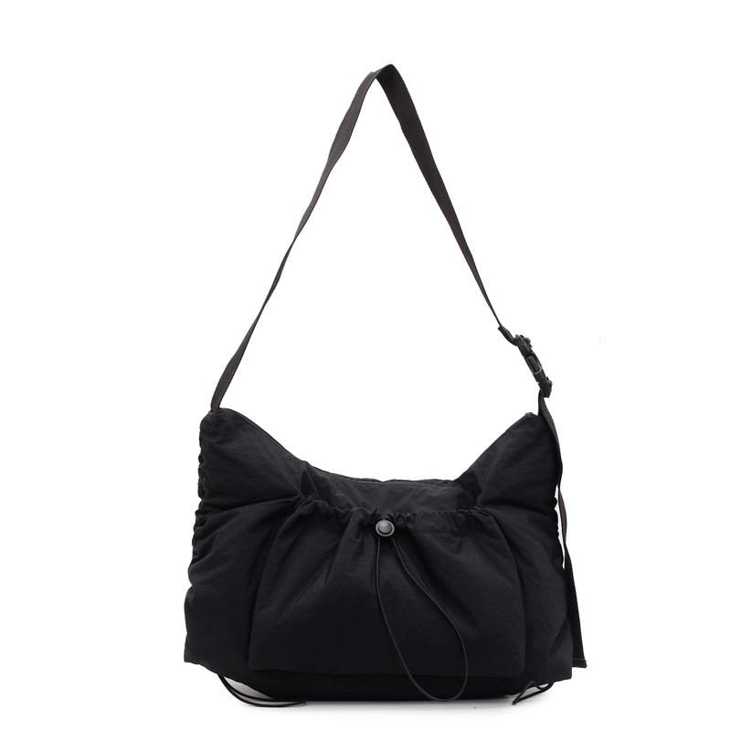 Borsa a tracolla in nylon stile coreano alla moda con chiusura a coulisse per uso quotidiano casual