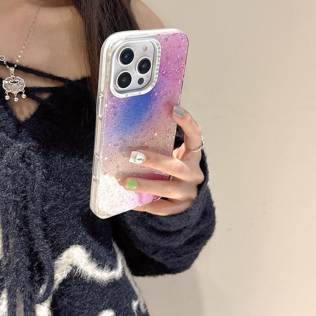 Starry Sky Gradient Glitter Powder Applicable To Apple 16 Mobile Phone Case Sequins IPhone 15 ProMax Rhinestone Anti-fall Protection Case