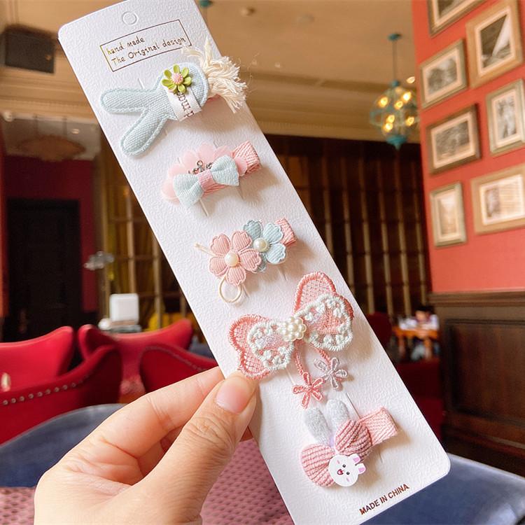 5 Pieces Set Cute Baby Handmade Cartoon Hairpin Lovely Little Girl Flower Side Clip Children Hair Accessories Kids Hair Clips