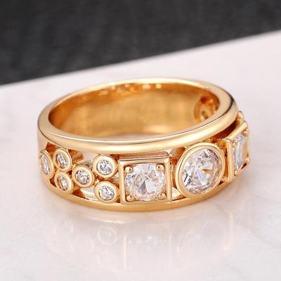 Huitan Anelli Geometrici CZ Colore Oro per Donne Moda Design Versatile Fedi Nuziali Accessori Festa Gioielli Moderni Statement