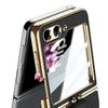 Luxury Plating Leather Shoulder Strap Case For Samsung Galaxy Z Flip 6 Screen Glass Ring Holder Cover For Galaxy Z Flip 5 Cases