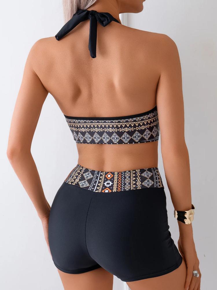 National High Waist Bikinis Women 2025 Print Two Pieces Swimsuit with Shorts Separate Bikini Set Swim Bathing Suits Beach Wear