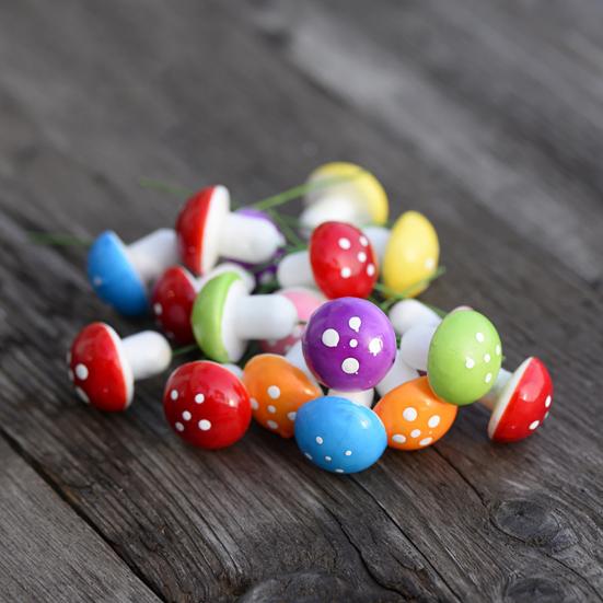 60 Pcs Foam Mushroom Miniatures Colorful Tiny Mushroom Figurines Miniature Mushroom Stakes