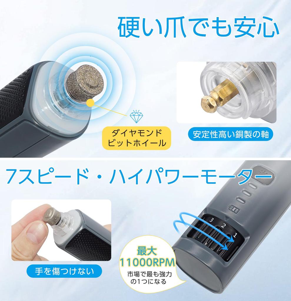 ZenCT Haustiernagel Elektrischer USB-Nagelschärfer mit LED 7 3 Niedriger Elektrischer Nagel Einfach für und Große CT247 Krallenknipser, Trimmer, Wiederaufladbar, Licht, Geschwindigkeiten,